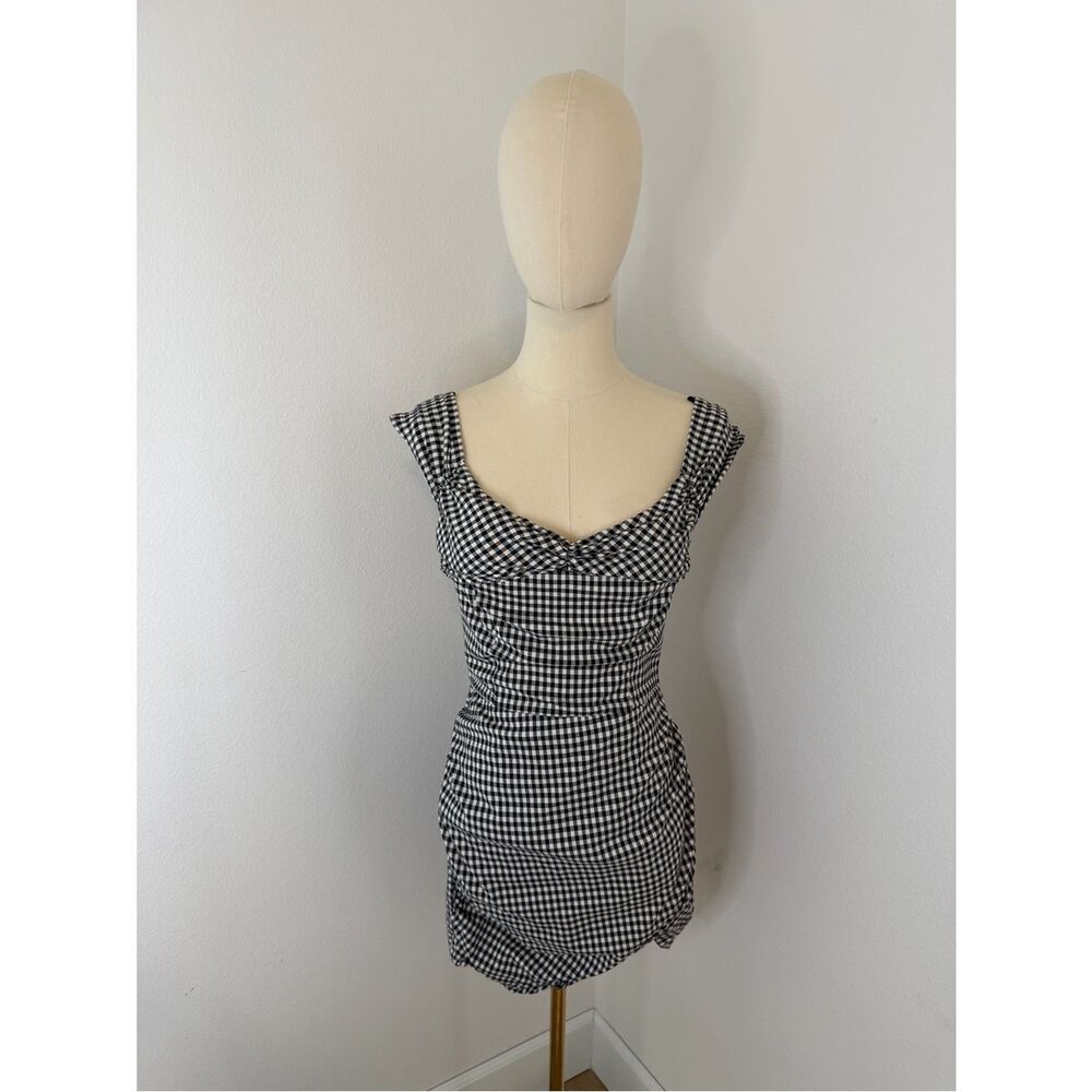 Zara Black and White Gingham Off Shoulder Mini Dress - Medium‎
